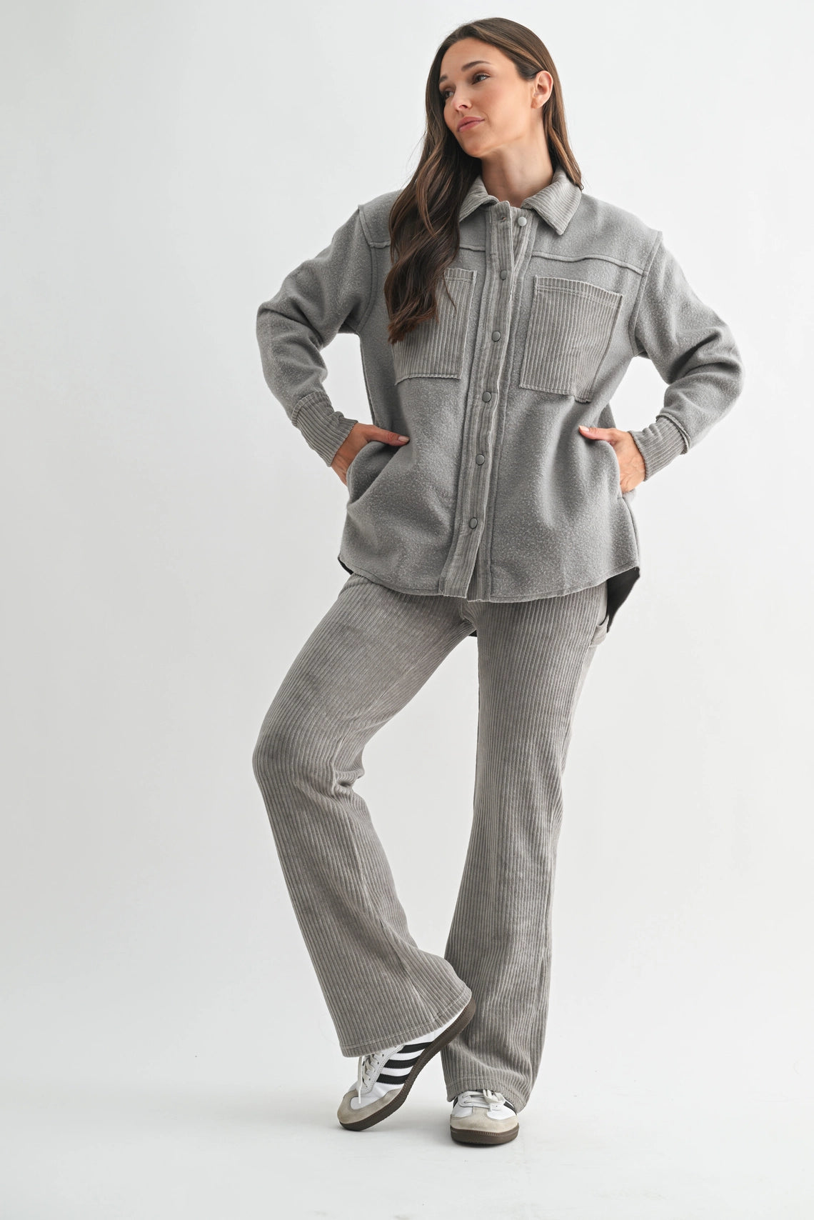 Terrainmix Corduroy & Fleece Shacket - Fog