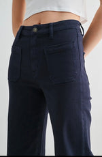 Navy HR Wide Leg Crop Raw Hem