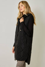 Quilted Puffer Long Hoodie Vest: Black