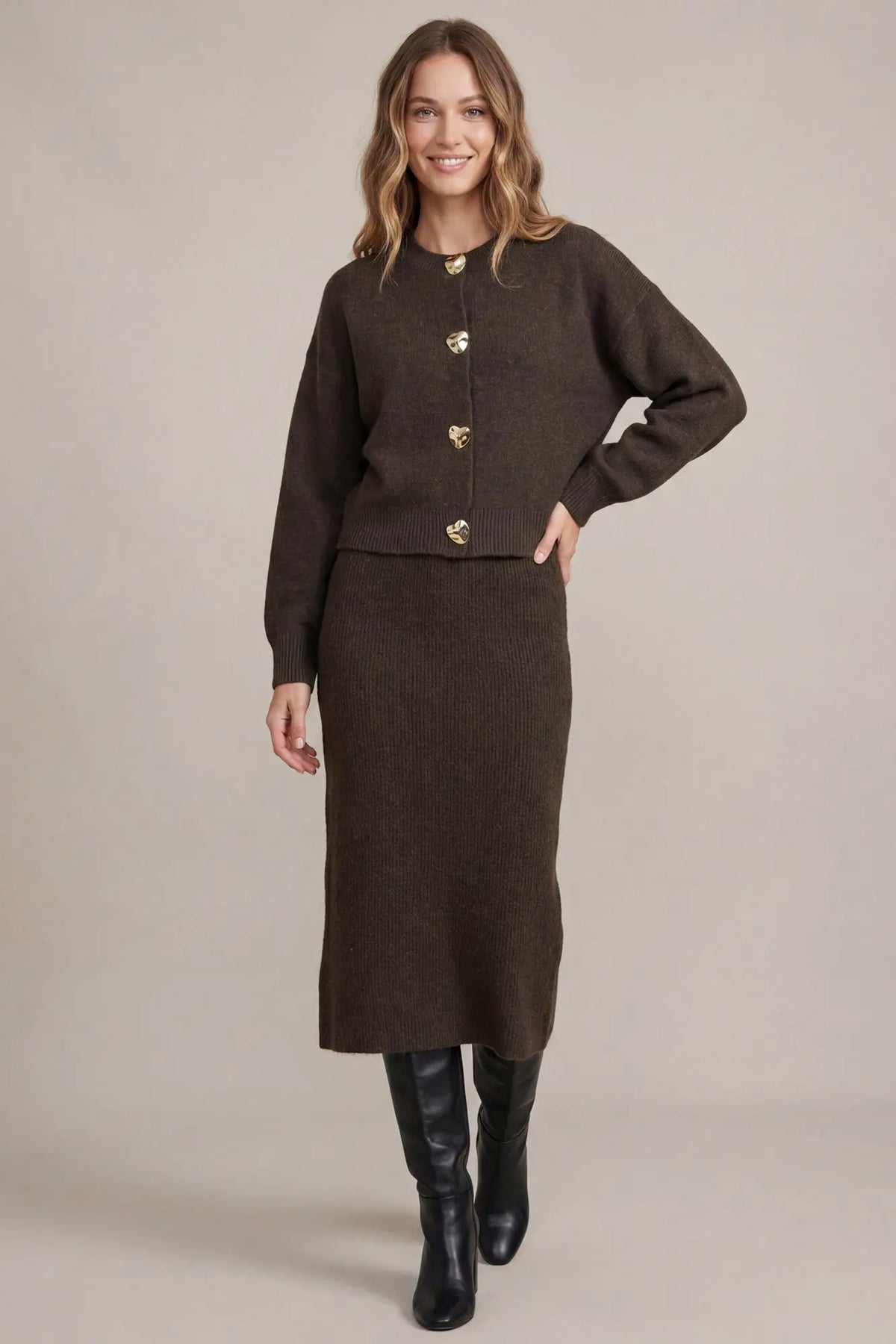 Classy Button Sweater: Brown