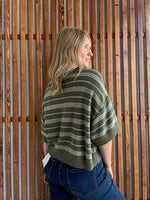 Striped Drop Sleeve in Olive/Cream