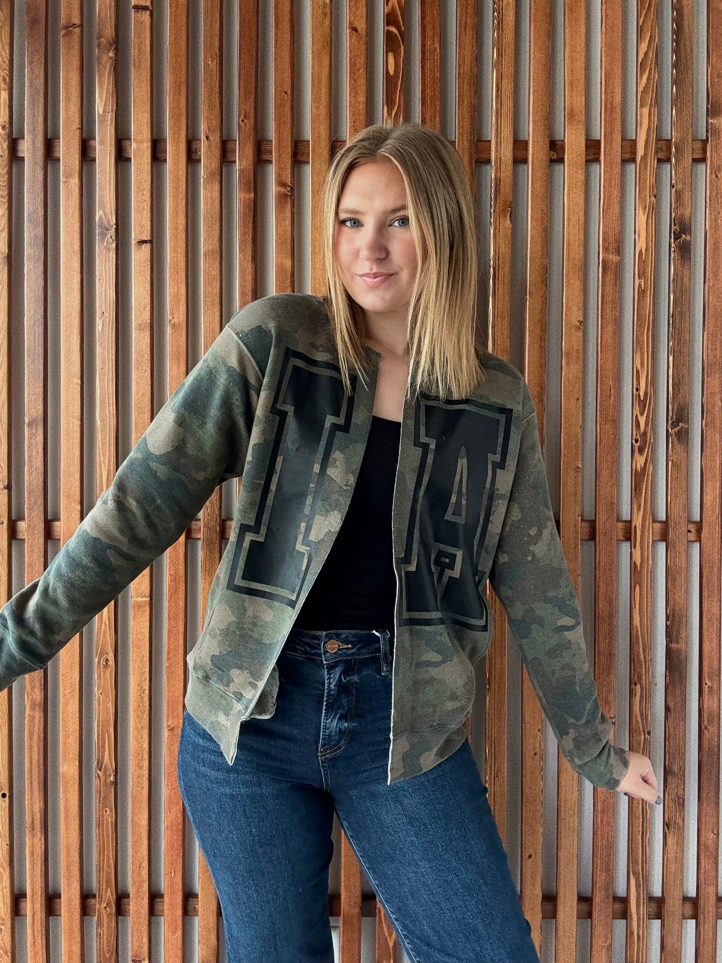Camo Iowa Sweatshirt Cardigan