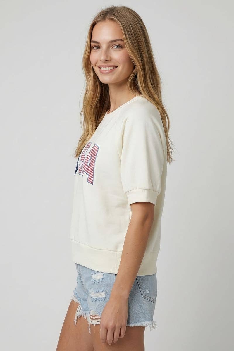 USA Embroidered Short Sleeve Sweatshirt