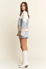 Oversized Denim Horizontal Stripe Sweater