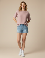 Bubble Sleeve Cloudy Knit Romance Top - Rose