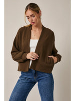 Long Sleeve Cropped Cardigan - Brown