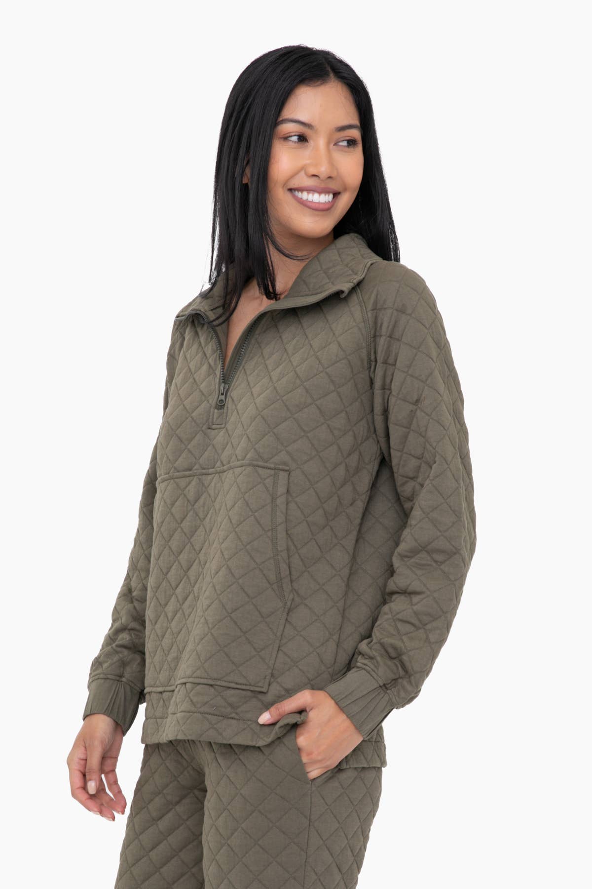 Cozy Quilted Jersey Pullover: IVY GREEN