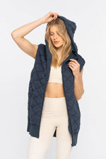 Oversized Quilted Fleece Vest with Hood