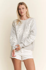 Floral Embroidered Knit Sweater - Grey