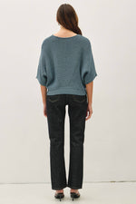 POINTELLE DOLMAN SLEEVE SWEATER: TEAL