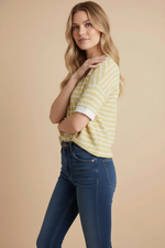 STRIPE ROUND NECK CLOUDY KNIT TOP: Mellow Yellow