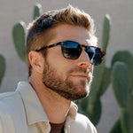 Francis - Geometric Frame Polarized Sunglasses: Brown Tortoise / Gradient Blue Lens