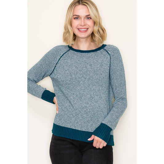 Pinstriped Pullover Sweater - Teal