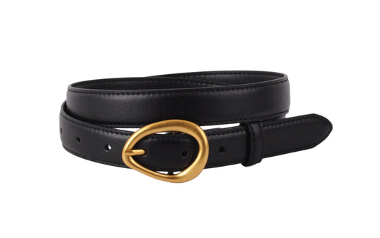 Asymmetrical Buckle Napa Leather Belt: Black