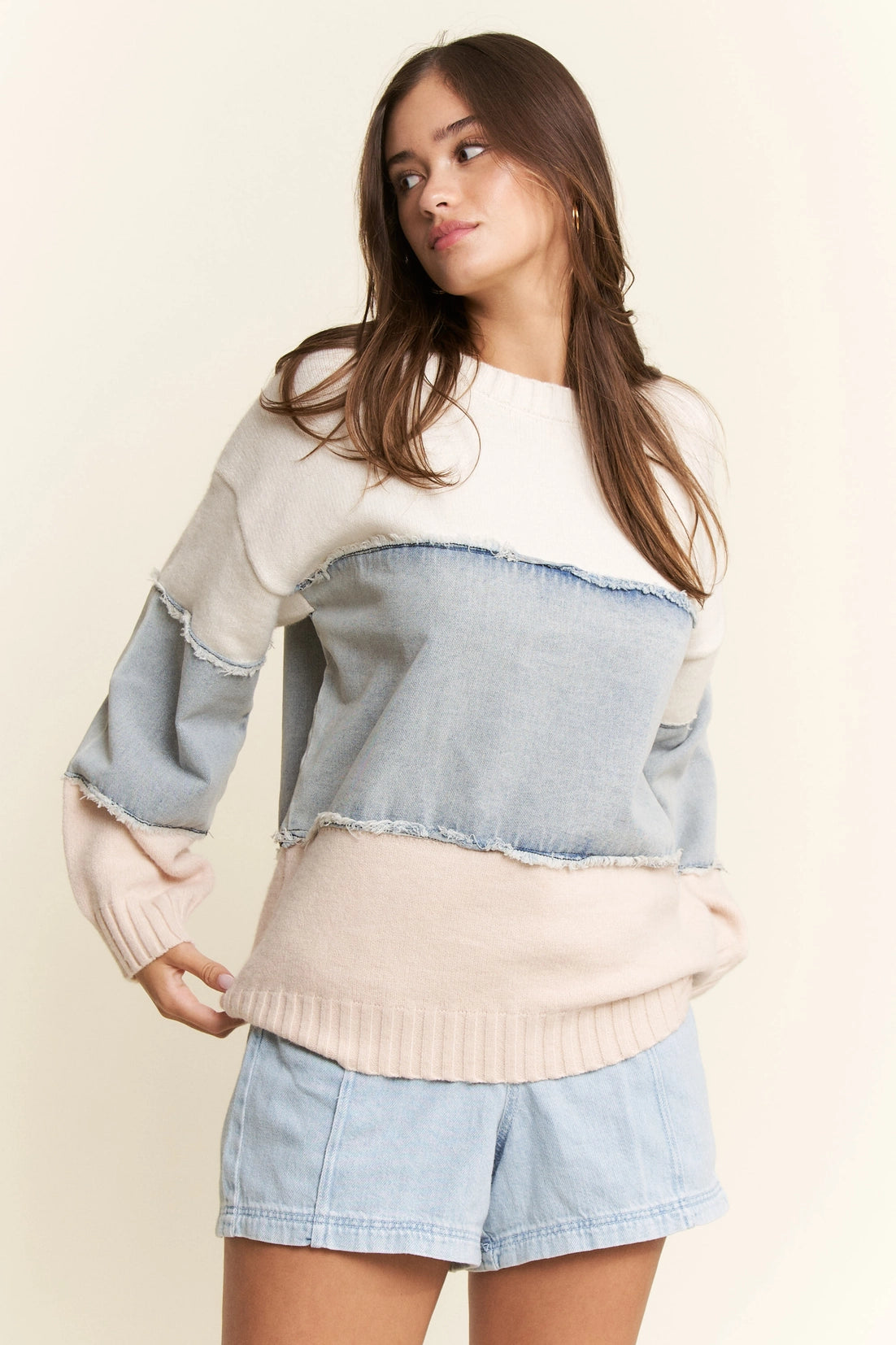 Oversized Denim Horizontal Stripe Sweater
