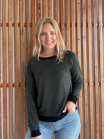 Crew Neck Pinstriped Top- Black