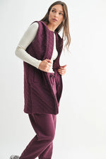 Longline Quilted Cotton Blend Vest - Plum