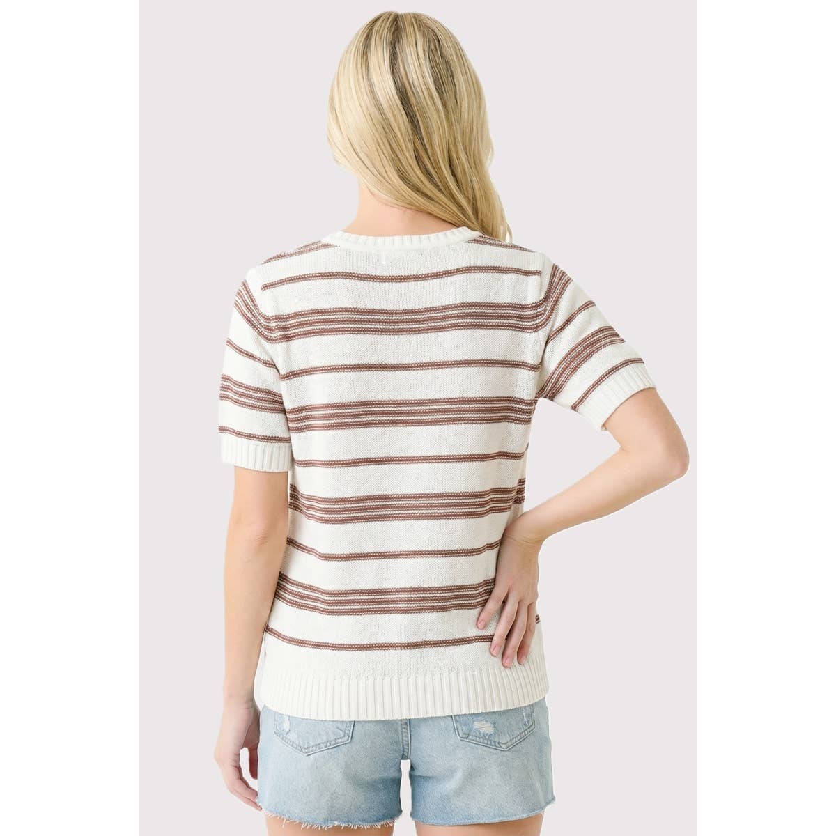 Short Sleeve Striped Sweater: Rust
