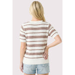 Short Sleeve Striped Sweater: Rust
