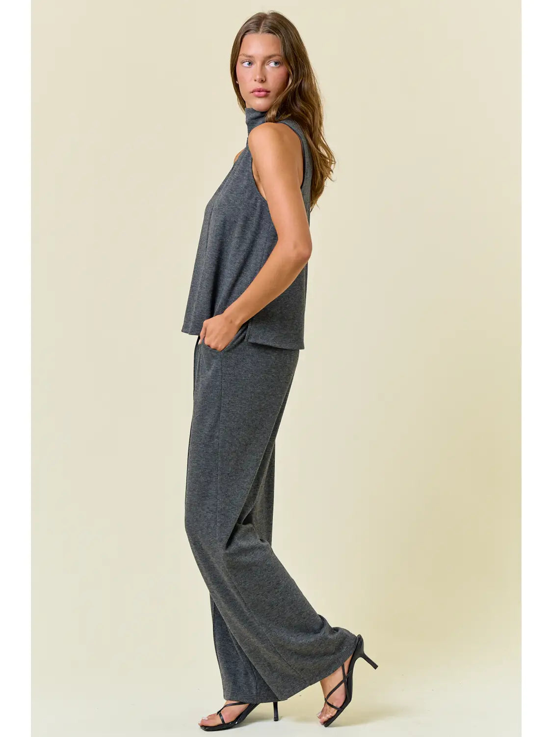 Charcoal Buttery Soft Pintuck A-Line Tank