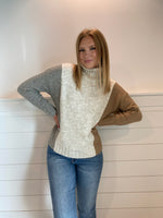 Neutral Color Block Turtle Neck Sweater