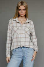 Light Tan & Brown Plaid Button Up