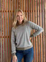 Crew Neck Pinstriped Top- Taupe