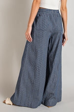 Washed Denim Pinstripe Wide Leg Pants