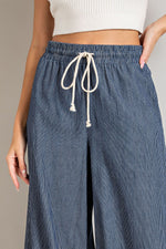 Washed Denim Pinstripe Wide Leg Pants