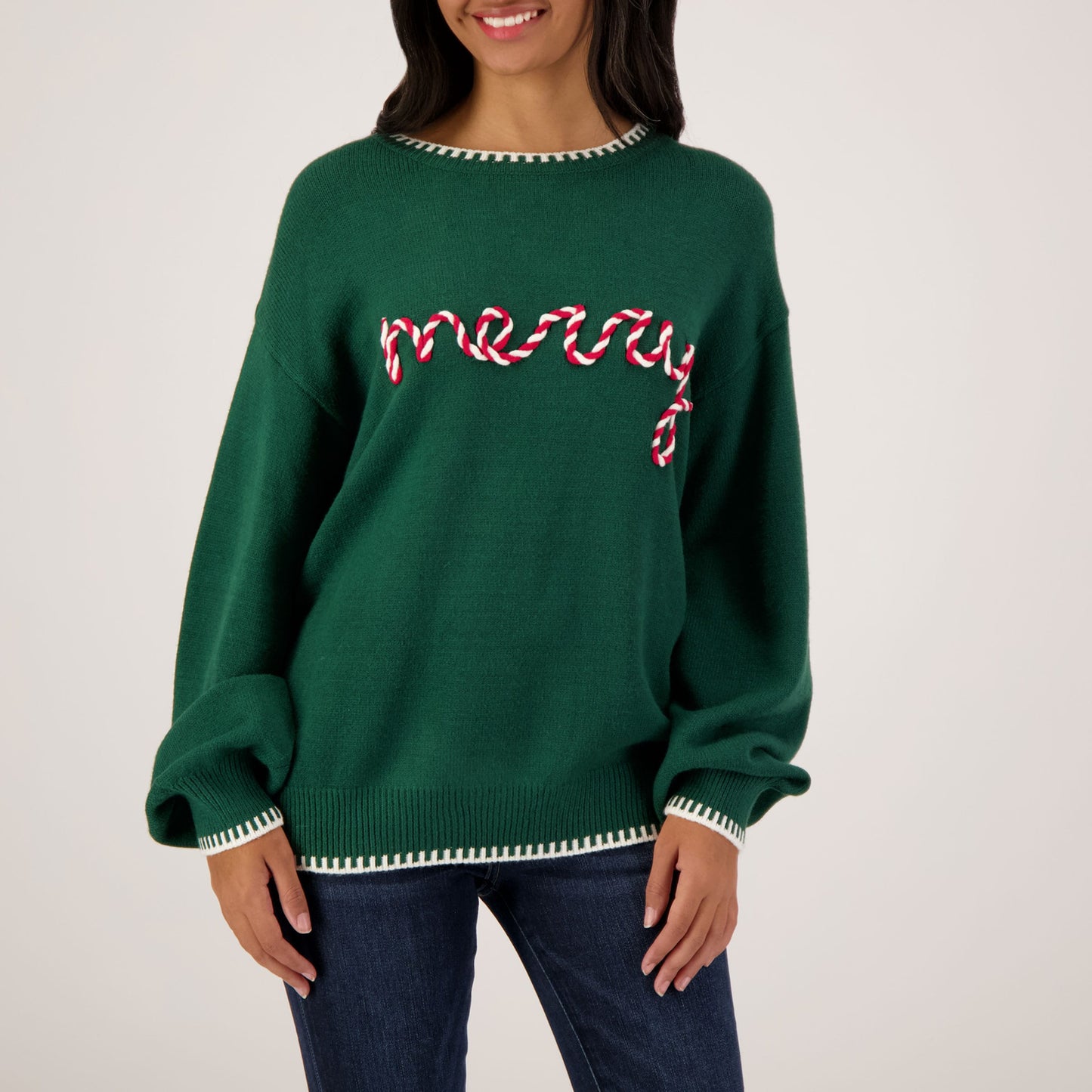 Merry Embroidered Sweater - Hunter Green