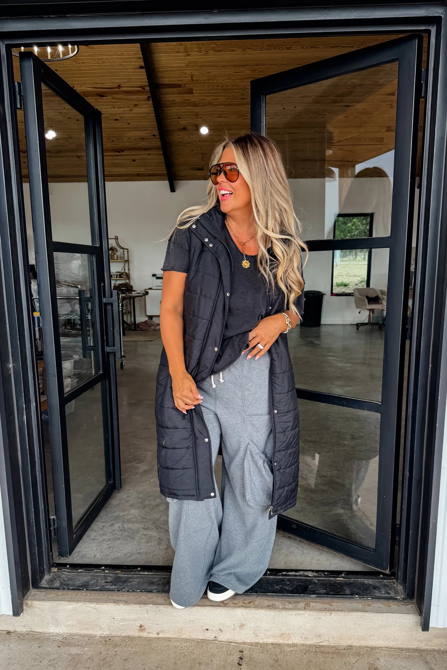 Kendall Long Puffer Vest - Black