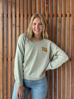 Iowa Shape Embroidered V-Neck Soft Sweatshirt: Oatmeal