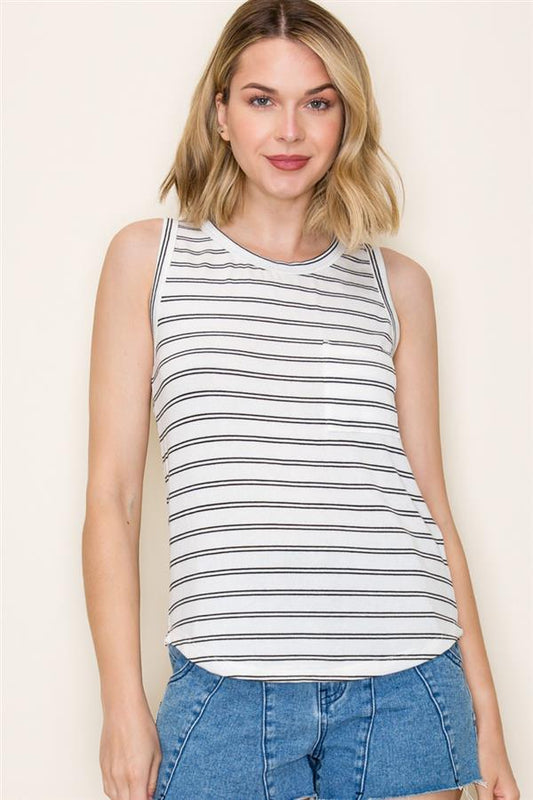 Sleeveless Hacci Black Striped Top
