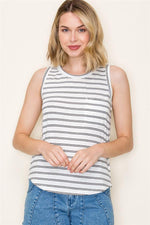 Sleeveless Hacci Black Striped Top