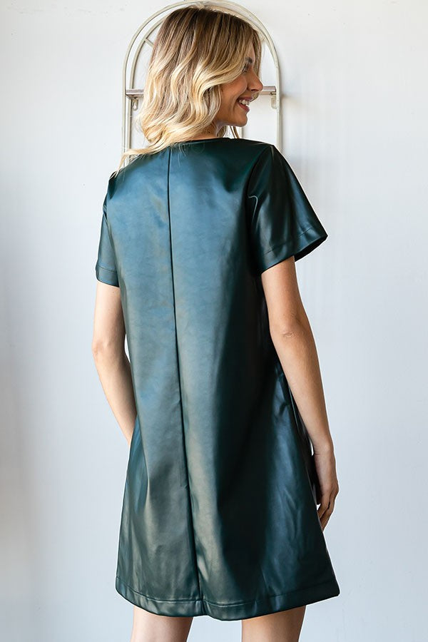 Hunter Green Faux Leather Dress - FINAL SALE