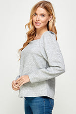 Boat Neck Textured Long Sleeve - Grey
