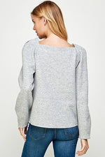 Boat Neck Textured Long Sleeve - Grey