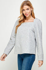 Boat Neck Textured Long Sleeve - Grey