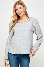 Boat Neck Textured Long Sleeve - Grey