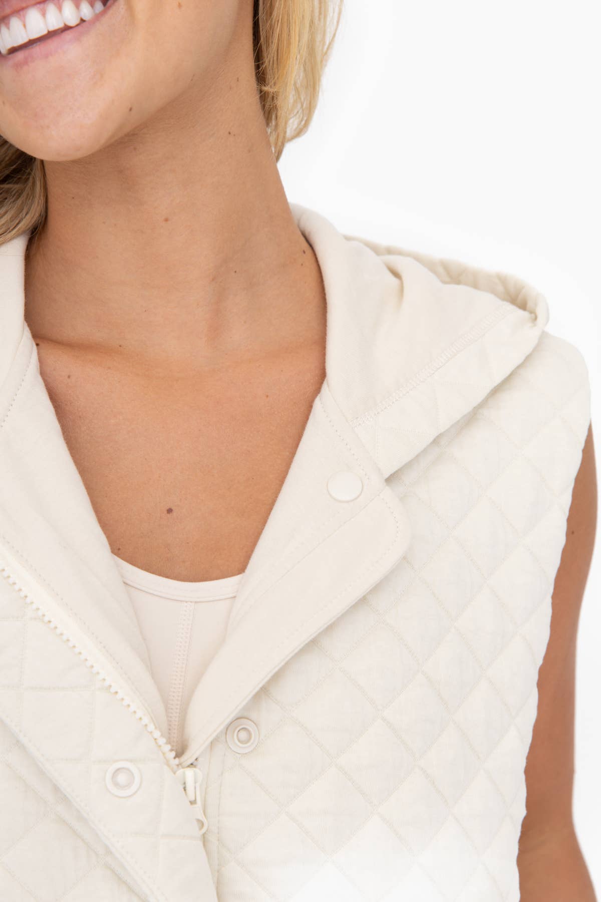 Long Quilted Cotton Blend Vest: IVORY