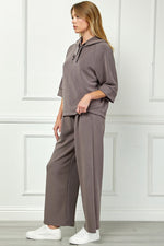 Soft Hooded Top With Satin Tie Detail - Mocha