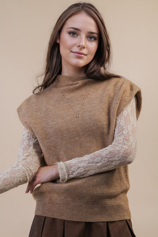Soft Knit Sweater Vest Top - Mocha