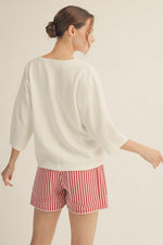 Soft V-Neck 3/4 Sleeve Top - Off White