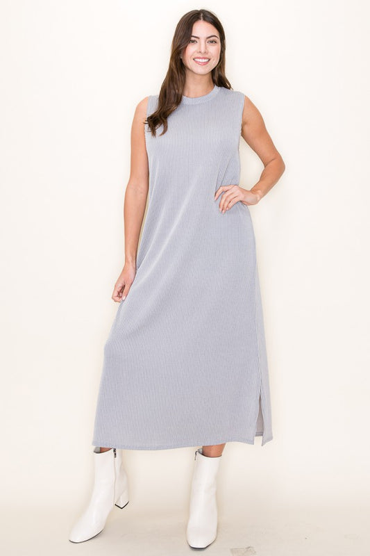 Silver Ribbed Sleeveless Dress - FINAL SALE