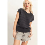 Textured Round Neck Dolman Sleeve Top - Black