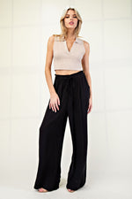 Black Linen Wide Leg Pants