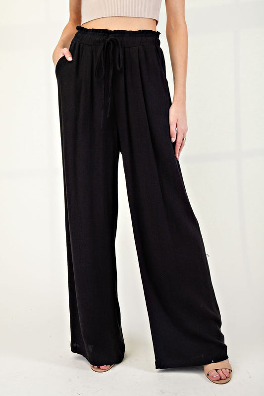 Black Linen Wide Leg Pants