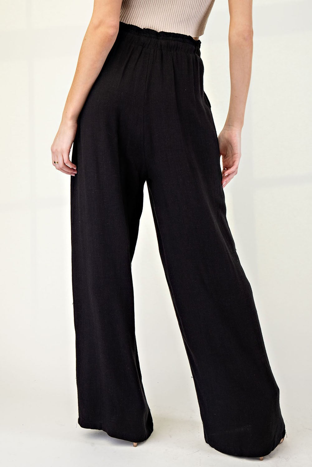 Black Linen Wide Leg Pants