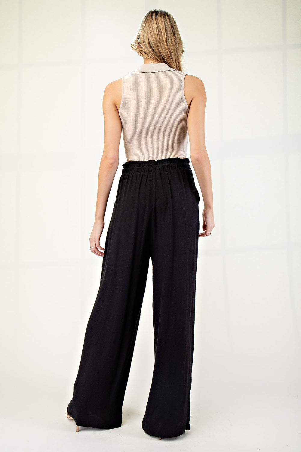 Black Linen Wide Leg Pants