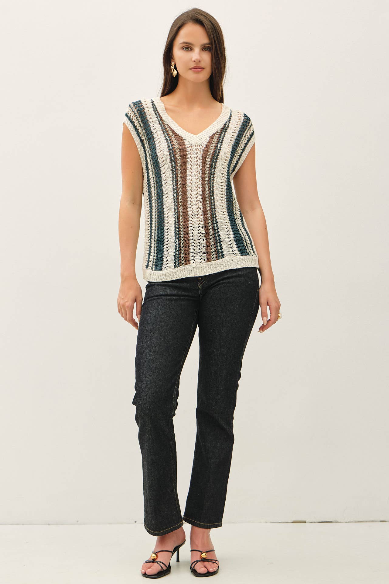 VERTICAL STRIPED HAND CRAFT CROCHET VEST